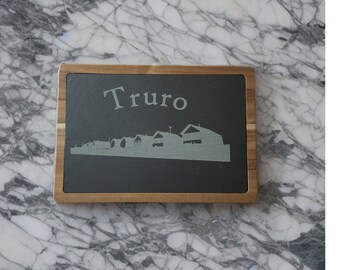 Days Cottages Truro Laser Engraved 13" x 9" Slate Cutting Board with Acacia Wood Base  Can Be Personalized