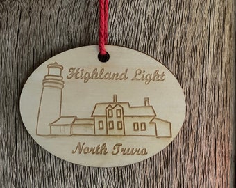 Highland Light North Truro Ornament with Anchor Design Made from Sustainable Birch Wood  Laser Engraved Can Be Personalized