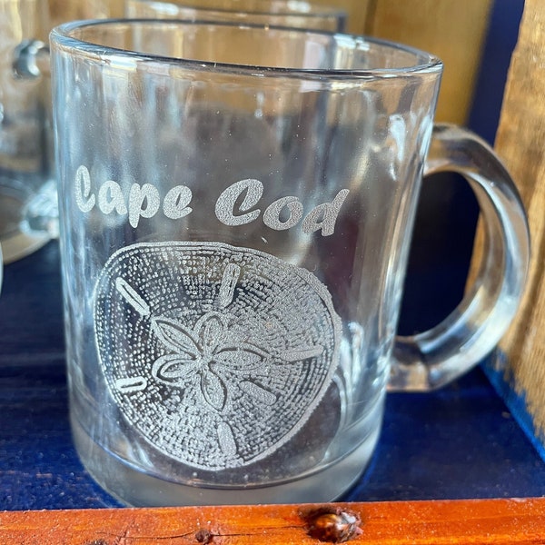 Sand Dollar Clear Glass Coffee Mug Holds 12 Ounces Laser Engraved Can be Personalized