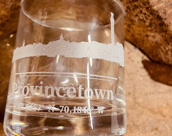 Provincetown Shoreline Straight Up 9 ounce Whiskey Glass Can be Personalized