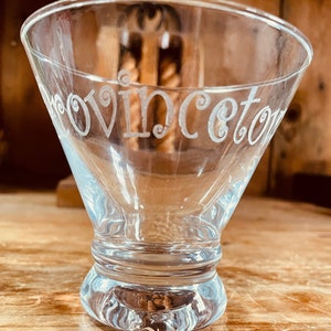 Custom Text Stemless Footed Martini Glass Holds 8 Ounces Laser Engraved