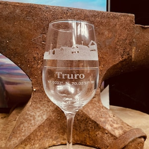 Truro Days Cottages All Purpose Stemmed Wine Glass Laser Engraved Can be Personalized 5 Sizes Available