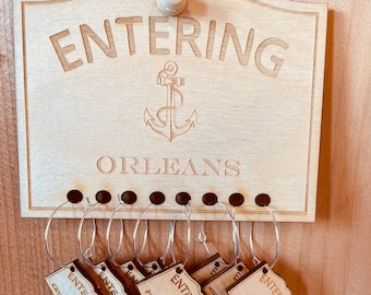 Orleans Wine Glass Charm Set with Holder made from Sustainable Birch Set Includes 8 Unique Custom Personalized Charms