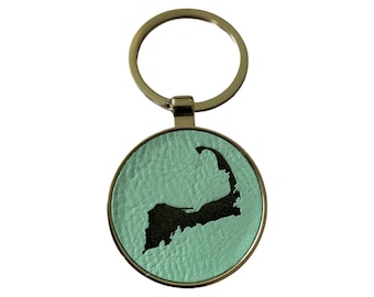 Cape Cod Keychain 1.5 inch Round Leatherette Laser Engraved Available in 12 Colors