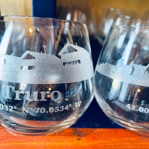 Days Cottages Truro Stemless Glass Laser Engraved Can Be Personalized Great for Wine Bourbon or Spirits