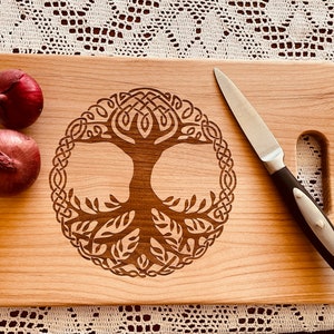 Tree of Life Cheese Cutting Charcuterie Board with Handle  Made from USA Maple Wood Can Be Personalized Available in 3 Sizes