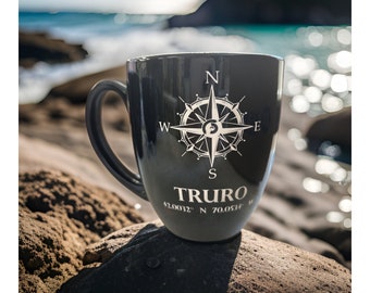 Nautical Compass Bistro Ceramic Mug Can be Personalized Choose 6 Colors Available