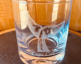 Cape Cod Whale Tail Whiskey Glass Can be Personalized with the Town or Text of Your Choice Laser Engraved with a Heavy Bottom 6 Sizes