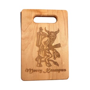 Merry Krampus Cutting Board with Handle Made from USA Maple Can Be Personalized 3 Sizes Available