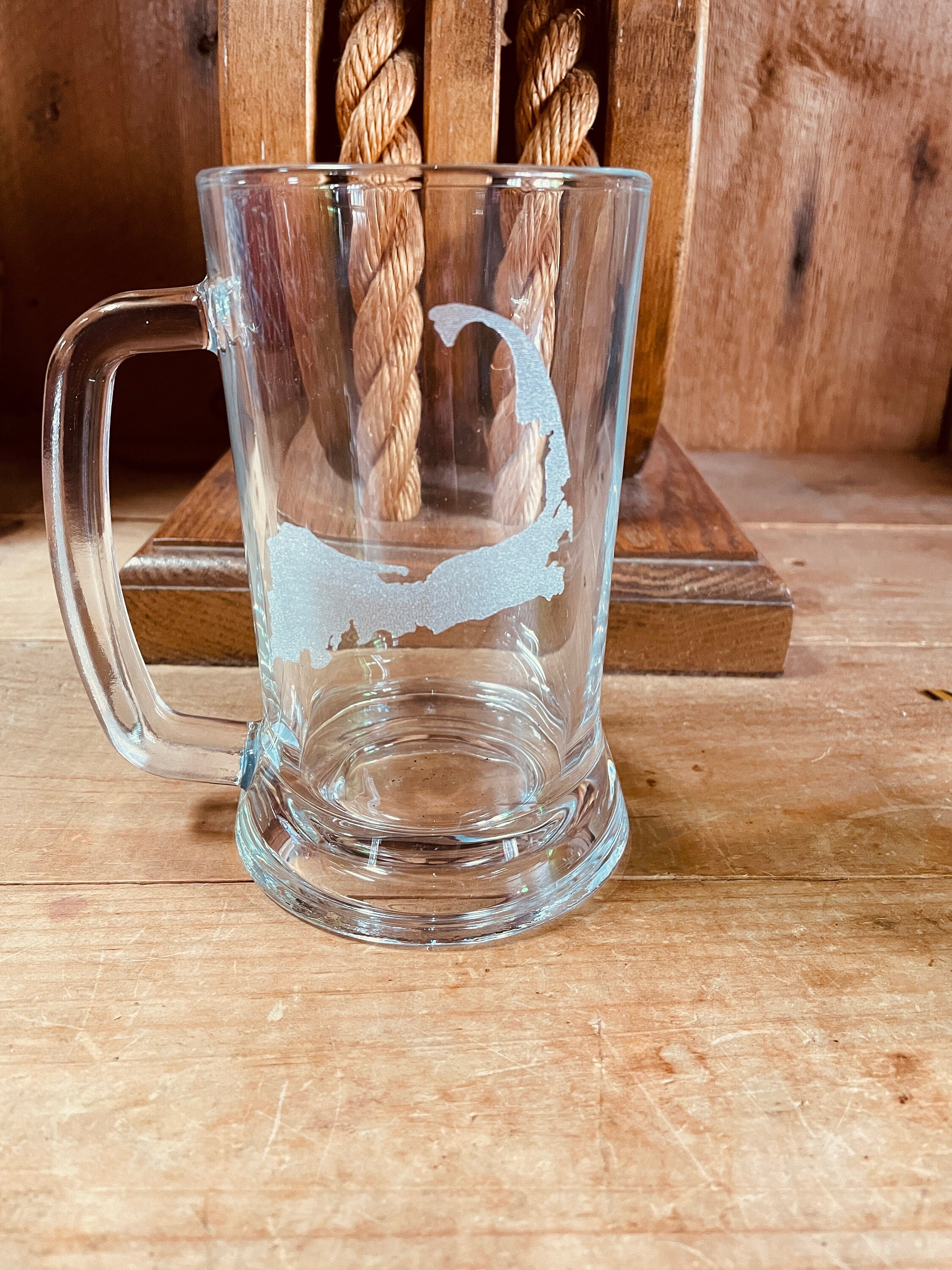 Cape Cod Map Glass Beer Mug Laser Engraved Can be Personalized 16 Ounces