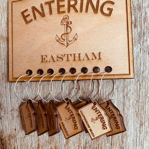 Eastham Wine Glass Charm Set with Holder made from Sustainable Birch Set Includes 8 Unique Custom Personalized Charms