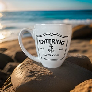 Entering Cape Cod Towns Bistro Ceramic Mug Holds 16 Ounces Laser Engraved Can be Personalized Choose Your Location 6 Colors Available