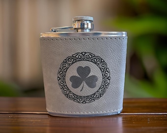 Shamrock Hip Flask Can be Personalized 19 Colors Available