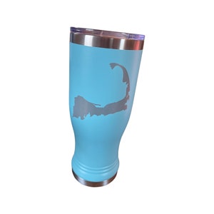 Cape Cod Map Travel Pilsner Cup 14 oder 20 Unzen Vakuum doppelwandig, isoliert, Laser graviert, kann personalisiert werden, 16 Farben erhältlich