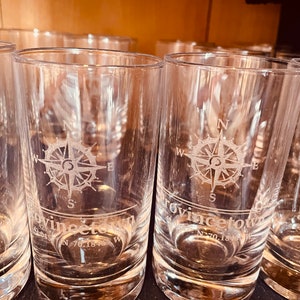 Location Coordinates 9 Ounce Straight Up Highball Glass with Nautical Compass Rose Design Can Be Personalized with the Text and Location