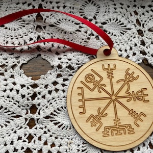 Vegvisir  Viking Compass Protection and Guidance Symbol Wooden Ornament Can be Personalized