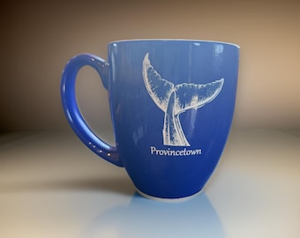 Whale Tail Bistro Ceramic Mug Holds 16 Ounces Laser Engraved Can be Personalized 6 Colors Available