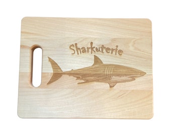 Sharkuterie Board with Handle 8 x 12" Laser Engraved Made from USA Maple Can Be Personalized