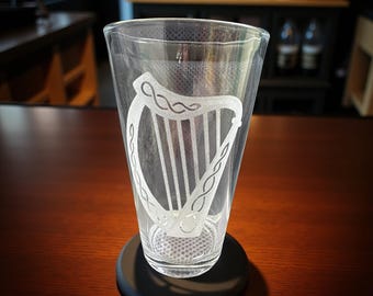 Irish Harp Beer Glass Can be Personalized