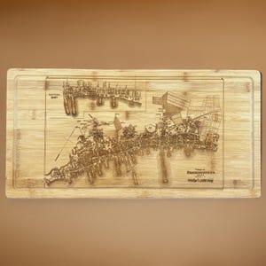 1880 Provinztown Map XL Board mit Tropfring Laser Gravur aus Bambus Personalisierbar