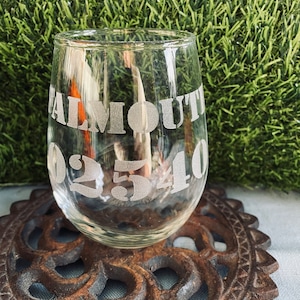 Zip Code Stemless Wine Glass Laser Engraved Can be Personalized 3 Sizes Avaialble