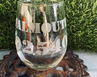 Zip Code Stemless Wine Glass Laser Engraved Can be Personalized 3 Sizes Avaialble