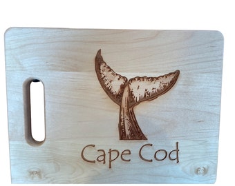 Whale Tail Cutting Board with Handle 8 x 12" Made from USA Maple Can Be Personalized