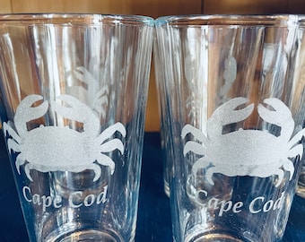 Crab Pint Glass Can be Personalized 4 Sizes Available