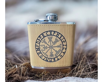 Vegvisir Viking Compass Hip Flask Laser Engraved 19 Colors Available