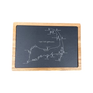 Cape Cod Lighthouse Laser Engraved 13&quot; x 9&quot; Acacia Wood/Slate Cutting Board Can Be Personalized