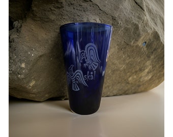 Huginn and Muninn Pint Glass Holds 16 Ounces Laser Engraved Available in Clear and Cobalt Blue Can be Personalized Norse Mythology