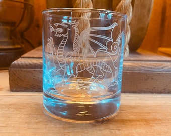 Welsh Dragon Whiskey Glass with Heavy Bottom  Laser Engraved Rocks Glass Can be Personalized