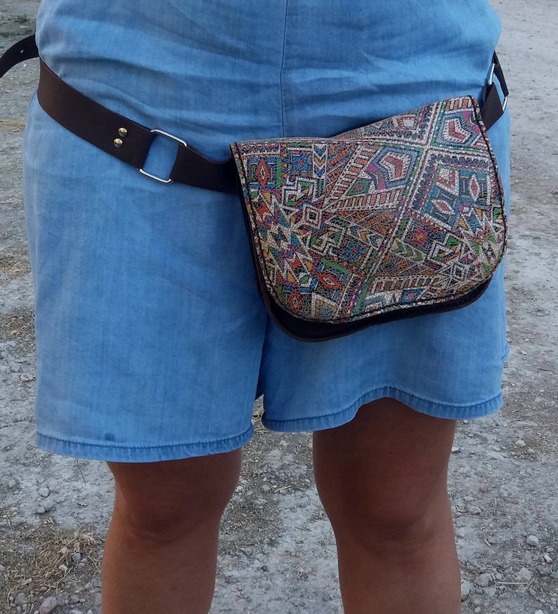 Printed leather fanny pack