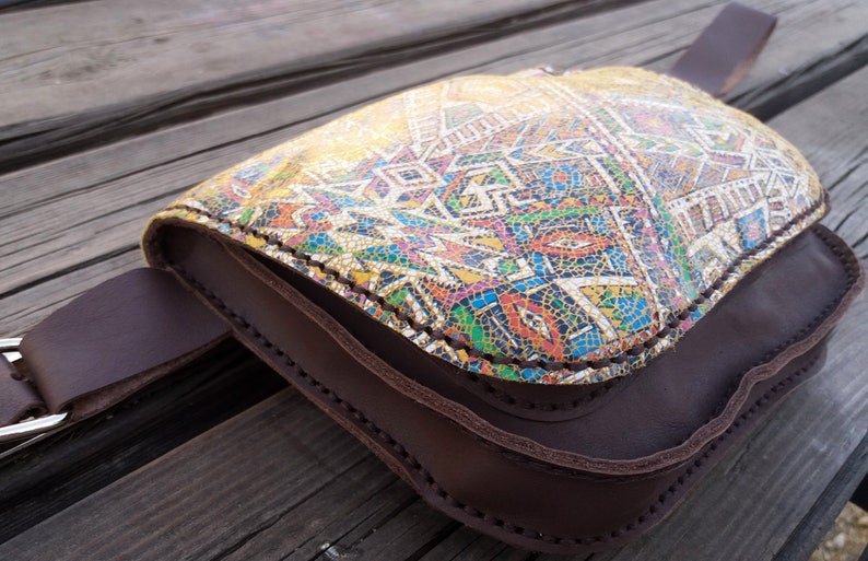 Printed leather fanny pack