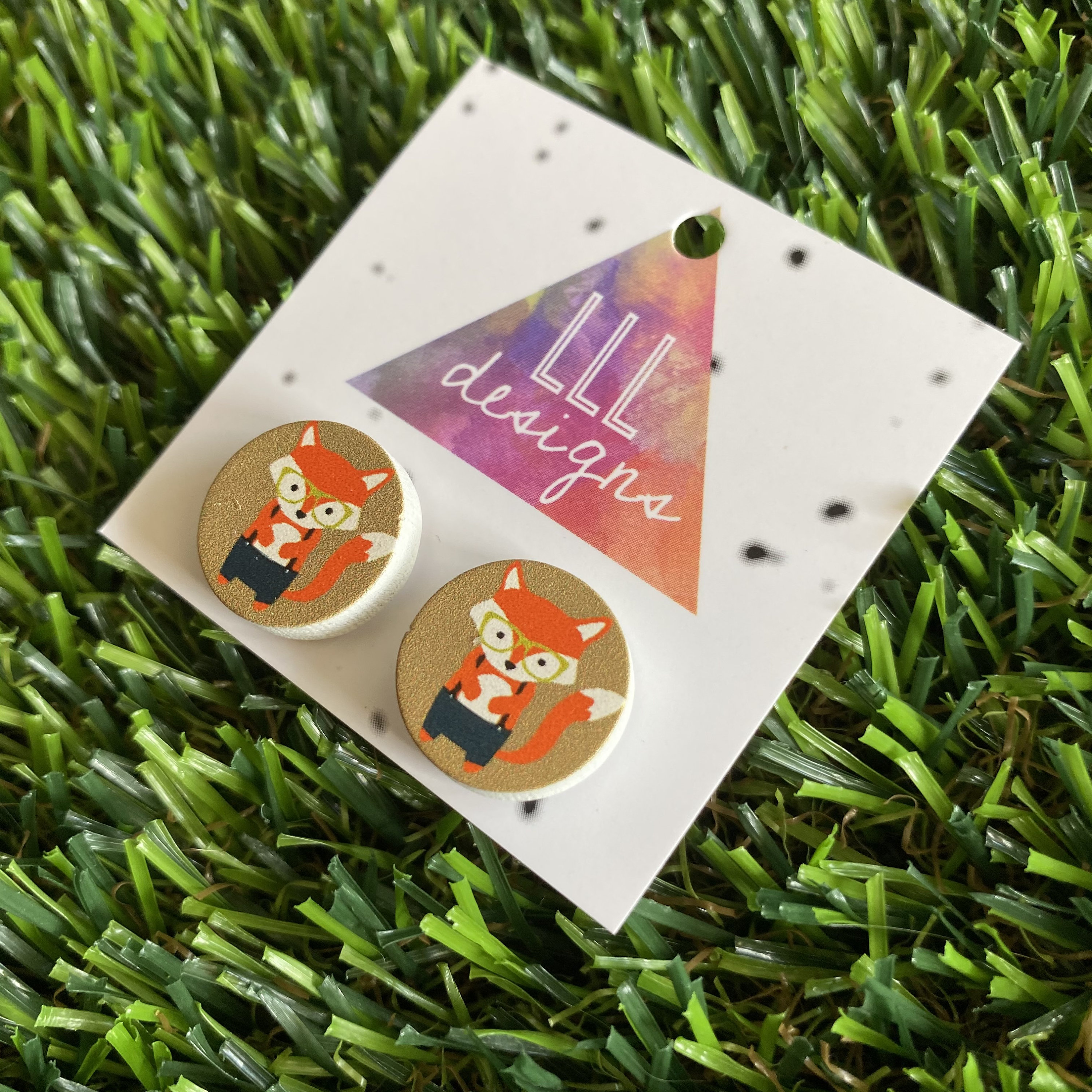 Super lindo dibujos animados Hipster Fox impreso madera