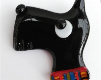 Fused Glass Scottie dog brooch