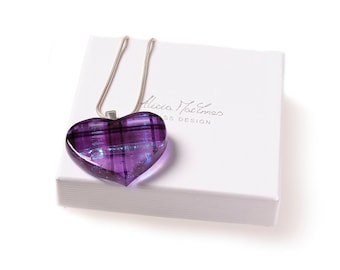 Handcrafted in Scotland Fused Glass Cara Tartan Heart Pendant with a Sterling Silver 49cm  Chain & Sterling Silver Bale