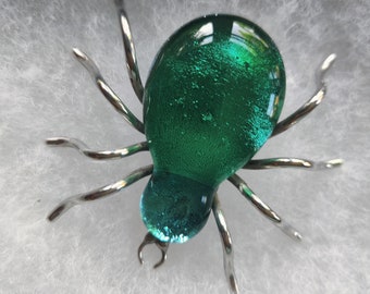 Large Statement Sterling Silver & Sparkly Green Glass Spider Brooch