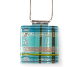Handcrafted in Scotland Fused Glass Skye Pendant with  Sterling Silver 49cm Snake Chain/Handcrafted Silver Bale and branded packaging.