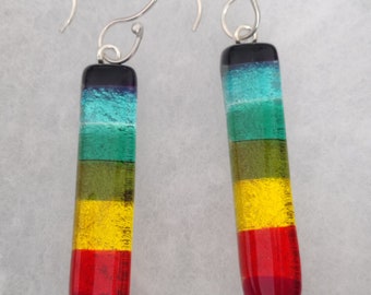 Sparkly Rainbow fused glass drop earrings