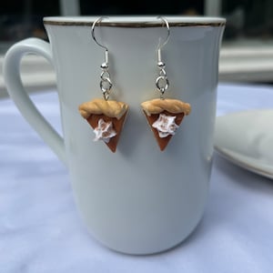Sweet Potato Pie with Whipped Cream Polymer Clay Earrings - Handcrafted Miniature Food Jewelry