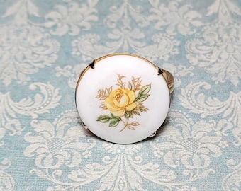 Yellow Rose Cameo Ring, Yellow Rose Ring, Vintage Style Ring, Antique Style Ring, Adjustable Ring Size 6-8