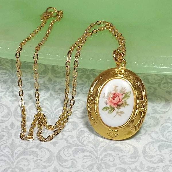 Victorian Rose Pendant, Pink Rose Cameo Necklace, Gift For Vintage Lover, Antique Style Necklace, Necklaces For Women