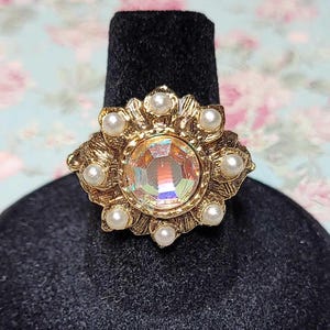 Vintage Costume Jewelry Ring, Antiqued Gold Finish Ring, Ornate Vintage Ring, Vintage Statement Ring, Cocktail Ring, Adjustable Ring Sz 6.5+