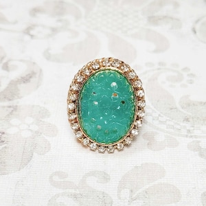Jade Green Glass Ring, Green Statement Ring, Vintage Style Ring, Cocktail Ring, Costume Jewelry Ring, Adjustable Ring 7-9