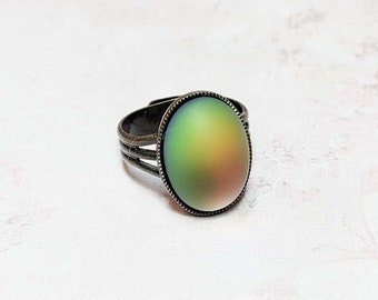 Rainbow Matte Glass Cabochon Ring, Colorful Ring, Statement Ring, Cocktail Ring, Rainbow Ring, Adjustable Ring Size 7-9