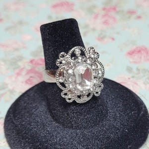 Rhinestone Cocktail Ring, Clear Rhinestone Ring, Costume Jewelry Ring, Glamorous Statement Ring, Adjustable Ring Size 7+
