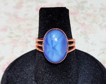 Bague étoile bleu saphir clair, bague cabochon en verre vintage, bague en cuivre, bague bleue, bague pour bijoux fantaisie, bague réglable taille 6-8