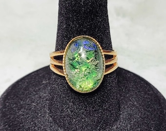 Green Glass Opal Ring, Rings For Women, Green Ring, Costume Jewelry Ring, Adjustable Ring Size 7-9