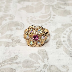 Crystal Cocktail Ring, Crystal Rhinestone Ring, Vintage Rhinestone Ring, Crystal Statement Ring, Adjustable Size 6.5-8+